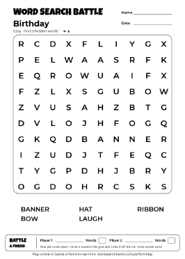Printable Birthday Word Search