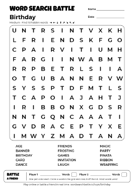 Printable Birthday Word Search
