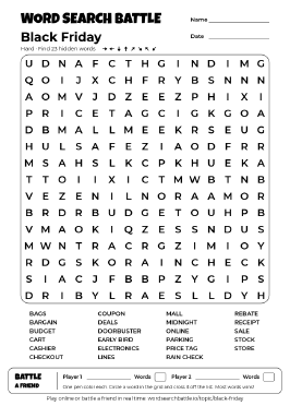 Printable Black Friday Word Search