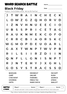 Printable Black Friday Word Search