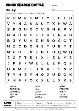 Printable Bluey Word Search