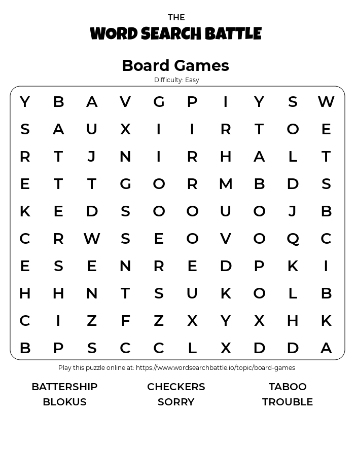 Printable Board Games Word Search