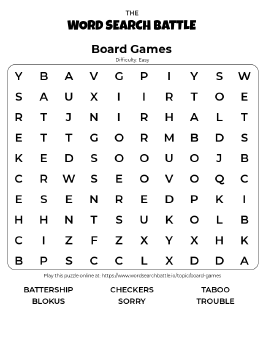Printable Board Games Word Search Preview