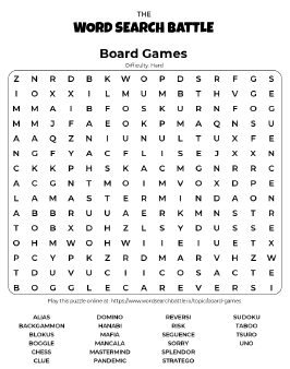 Printable Hard Board Games Word Search