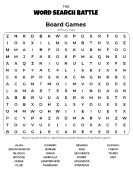 Board Games Word Search