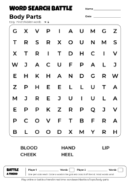 Printable Body Parts Word Search