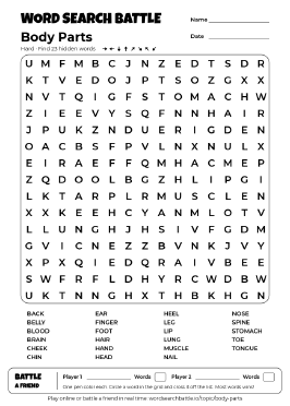 Printable Body Parts Word Search