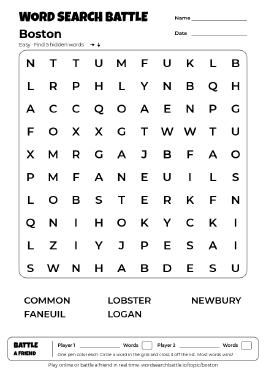 Printable Boston Word Search