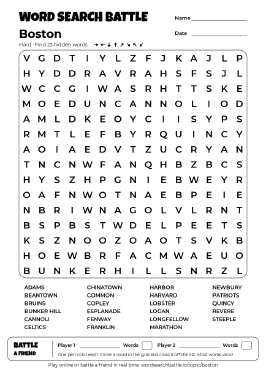 Printable Boston Word Search