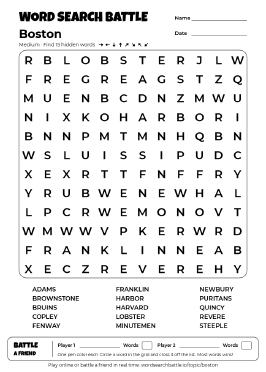 Printable Boston Word Search