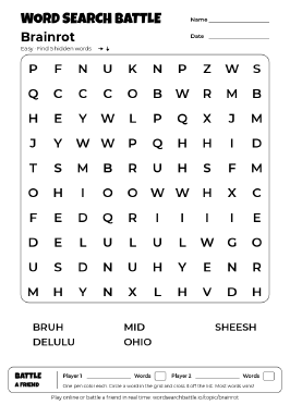 Printable Easy Brainrot Word Search