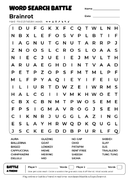 Printable Hard Brainrot Word Search