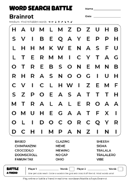 Printable Medium Brainrot Word Search