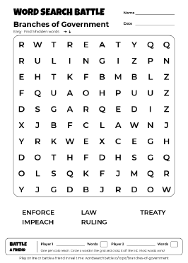 Printable Branches of Government Word Search