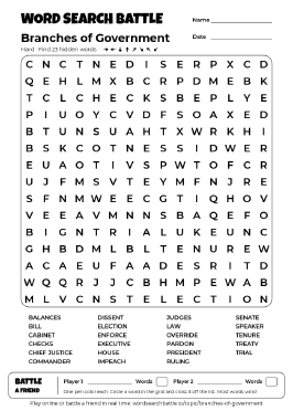 Printable Branches of Government Word Search