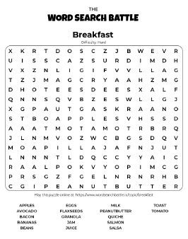 Printable Breakfast Word Search