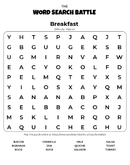 Printable Breakfast Word Search Preview