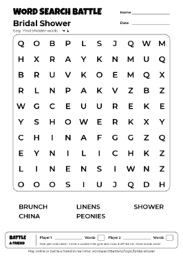 Printable Bridal Shower Word Search