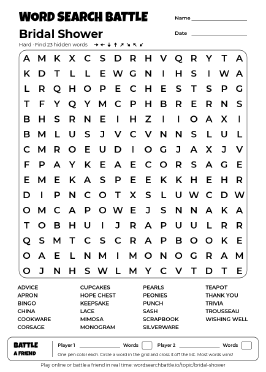 Printable Bridal Shower Word Search