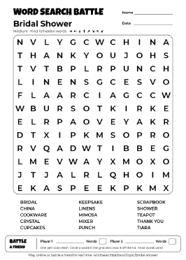 Printable Bridal Shower Word Search