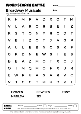 Printable Broadway Musicals Word Search