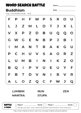 Printable Buddhism Word Search