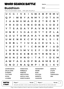 Printable Buddhism Word Search