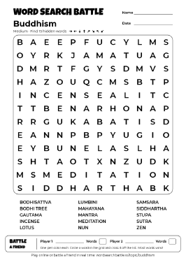 Printable Buddhism Word Search