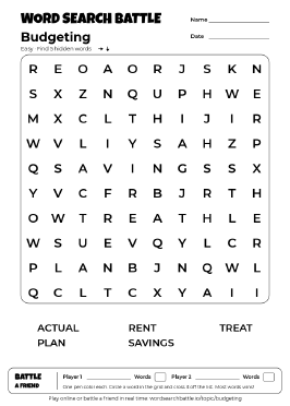 Printable Easy Budgeting Word Search