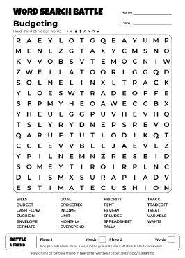 Printable Hard Budgeting Word Search