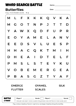 Printable Butterflies Word Search