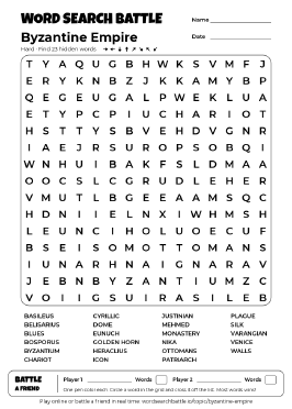 Printable Byzantine Empire Word Search Preview