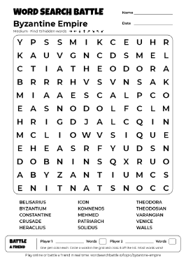 Printable Medium Byzantine Empire Word Search