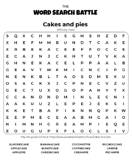 Printable Cakes and Pies Word Search