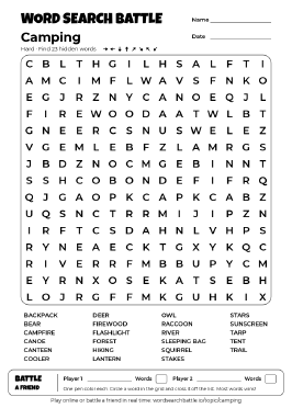Printable Camping Word Search