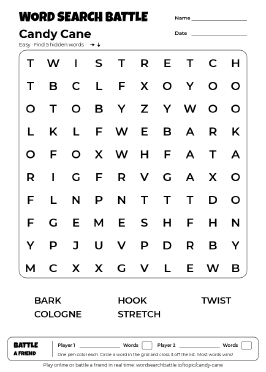 Printable Easy Candy Cane Word Search