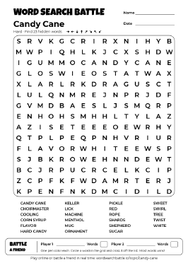 Printable Hard Candy Cane Word Search