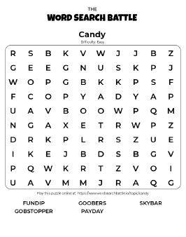 Printable Candy Word Search