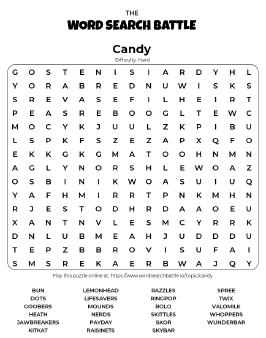 Printable Candy Word Search