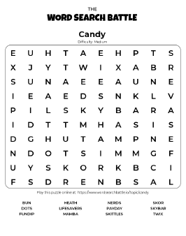 Printable Candy Word Search Preview
