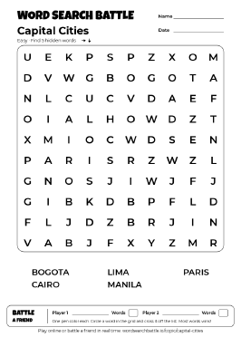 Printable Capital Cities Word Search