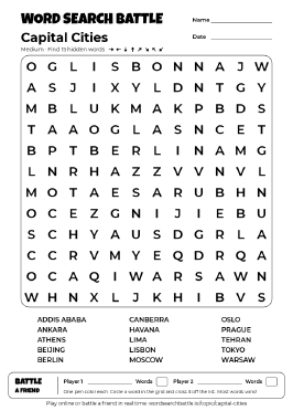 Printable Capital Cities Word Search