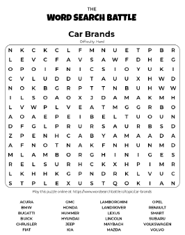 Printable Car Brands Word Search