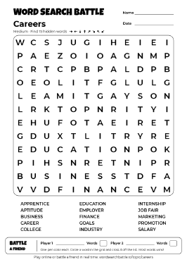 Printable Careers Word Search