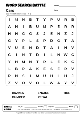Printable Cars Word Search