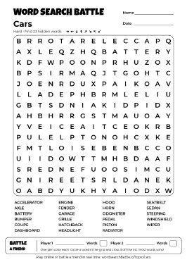 Printable Cars Word Search