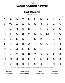 Printable Cat Breeds Word Search