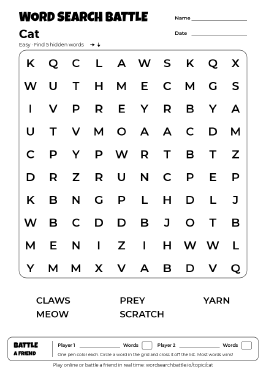 Printable Easy Cat Word Search
