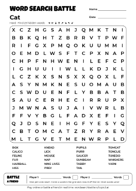 Printable Hard Cat Word Search