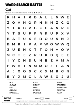 Printable Medium Cat Word Search